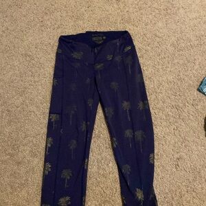Navy capri length with gold palm trees